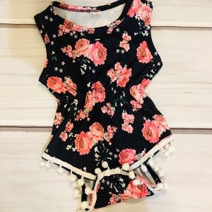 Floral pom pom romper